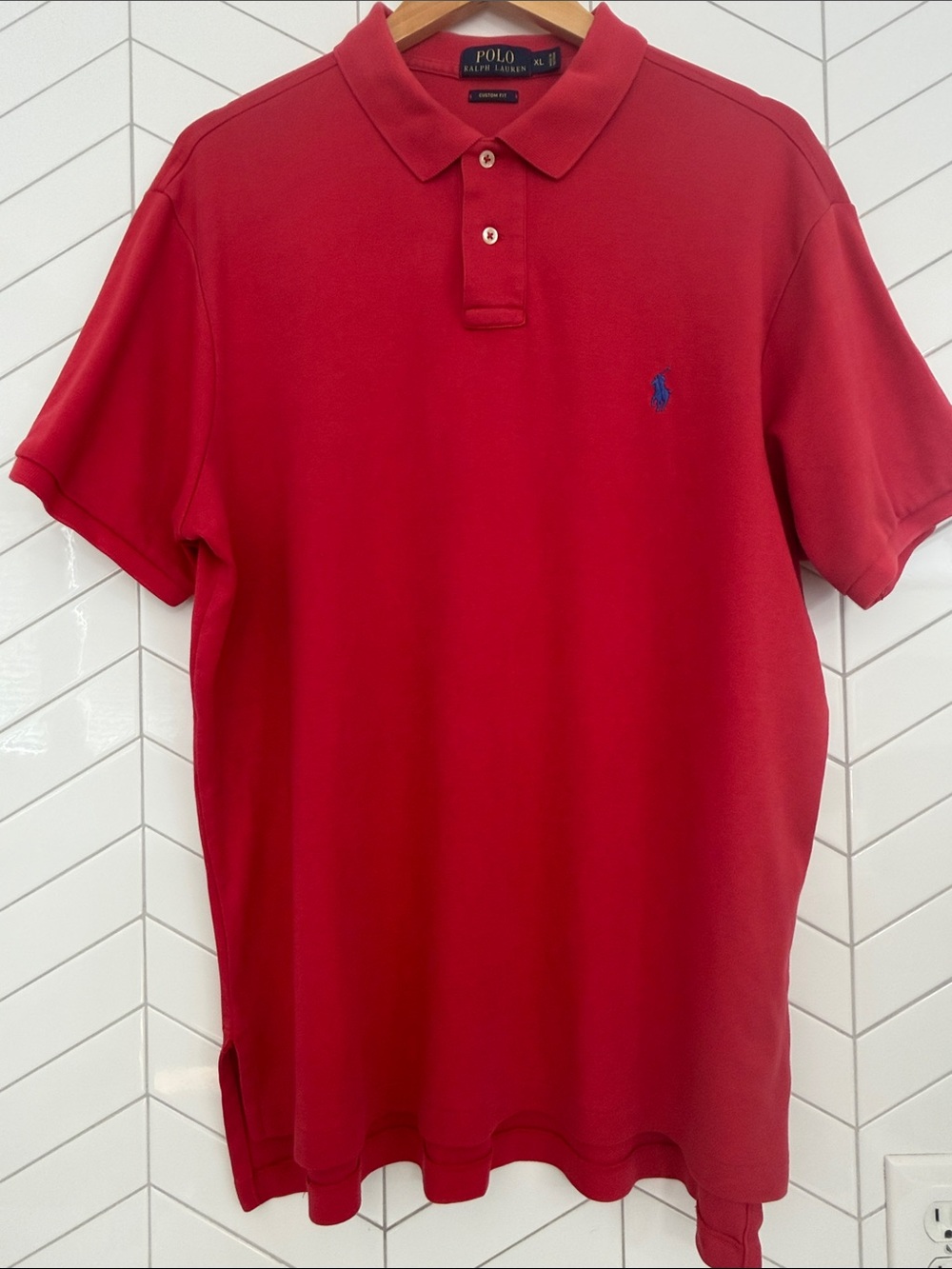 Polo by Ralph Lauren Men's 💯 Cotton Red Polo with Blue Pony- XL